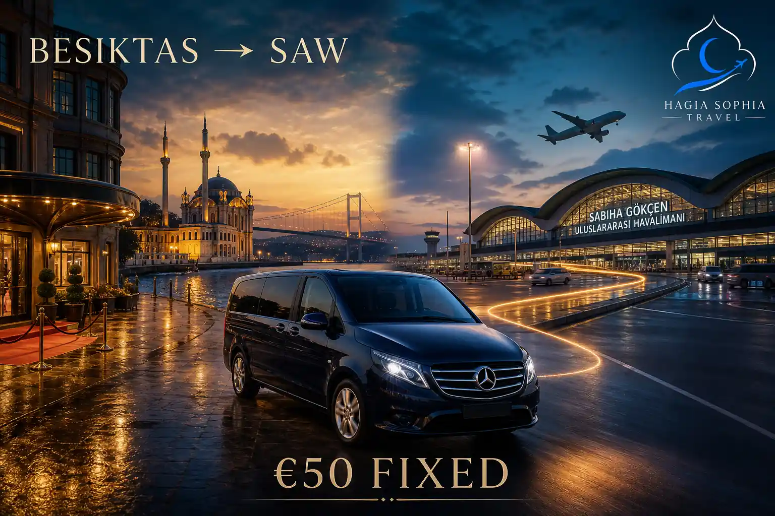 besiktas to sabiha gokcen waterfront pickup to SAW private transfer