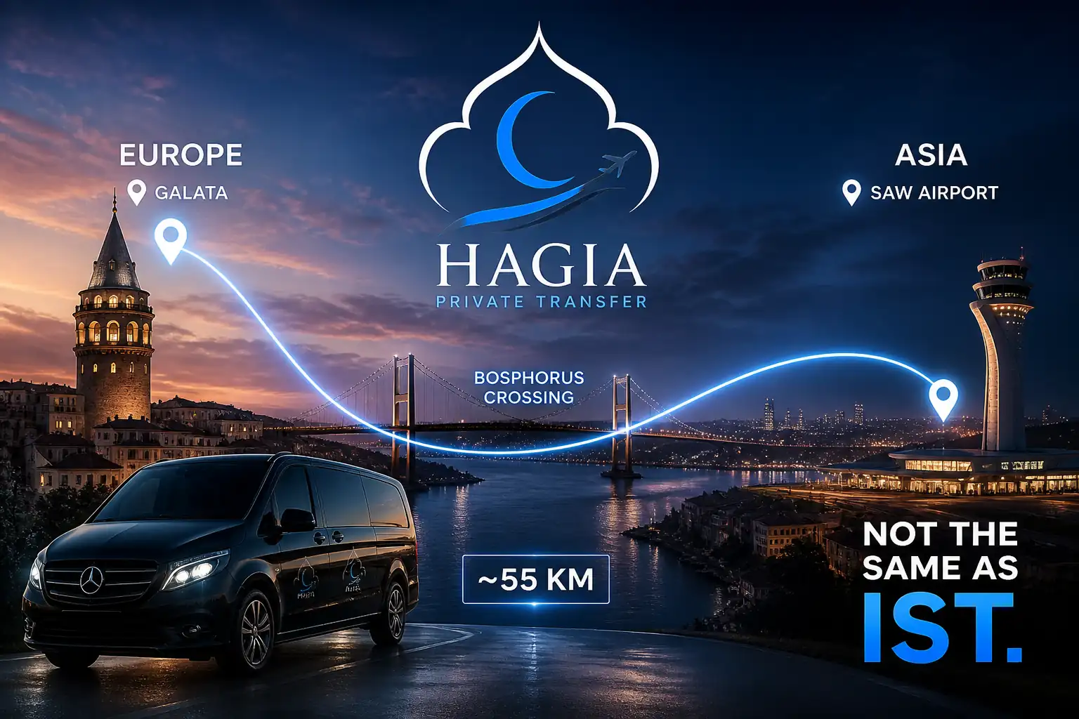 galata to sabiha gokcen private transfer from tower streets to SAW