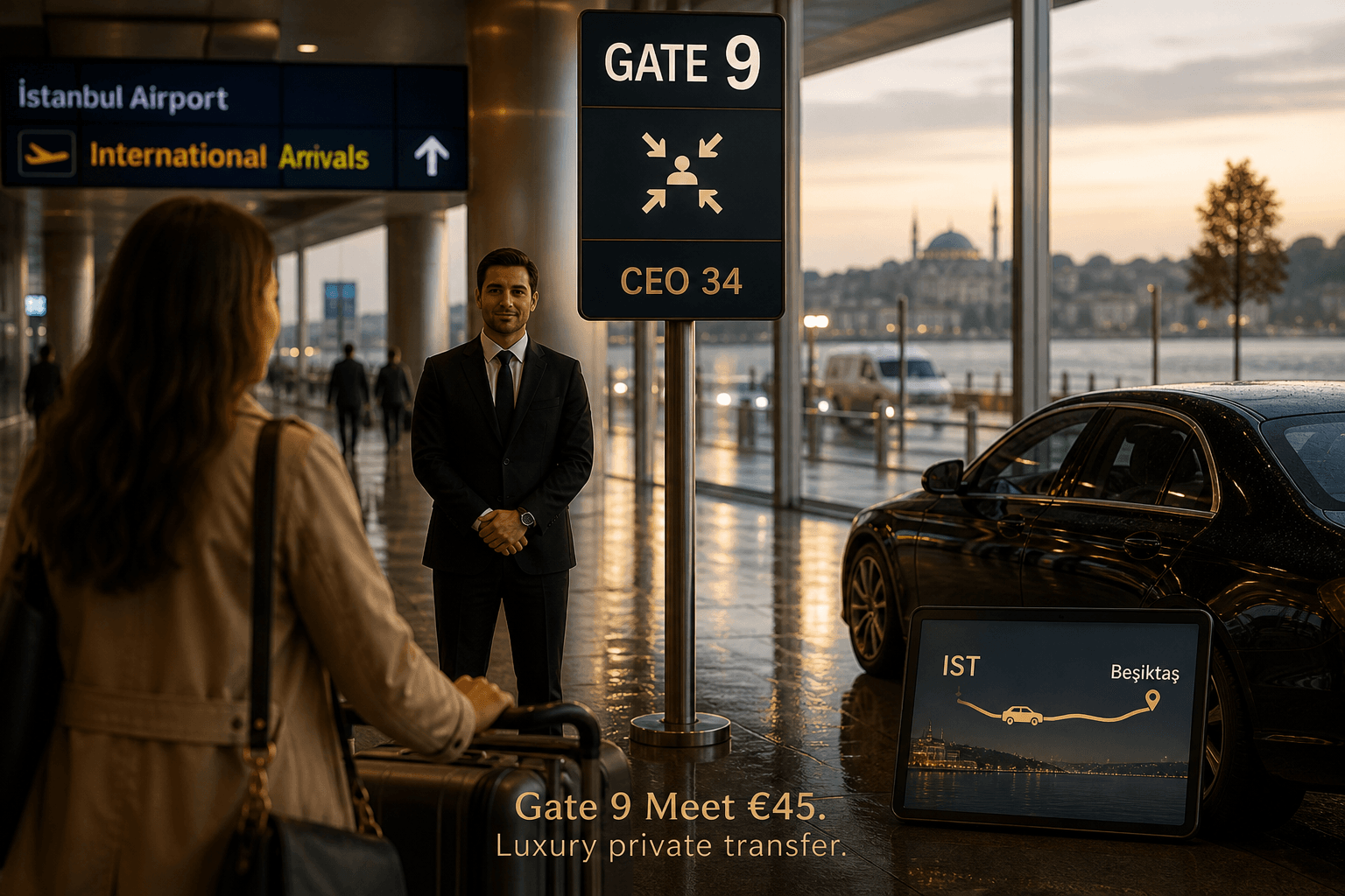 istanbul airport to besiktas private transfer cover IST Gate 9 to Beşiktaş