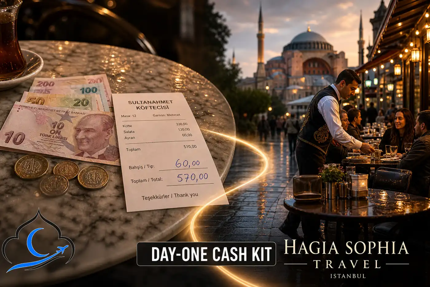 istanbul tipping guide day-one cash kit at a Sultanahmet café