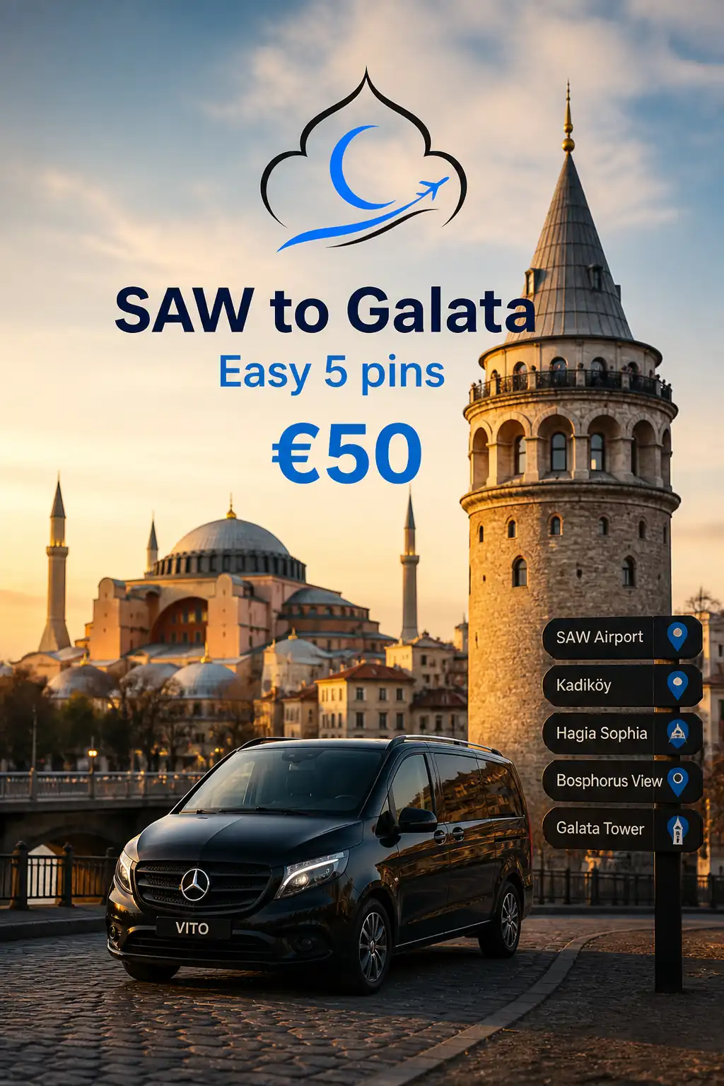 sabiha gokcen to galata Hagia Sophia Travel Easy 5 Tower Drop Pins cover