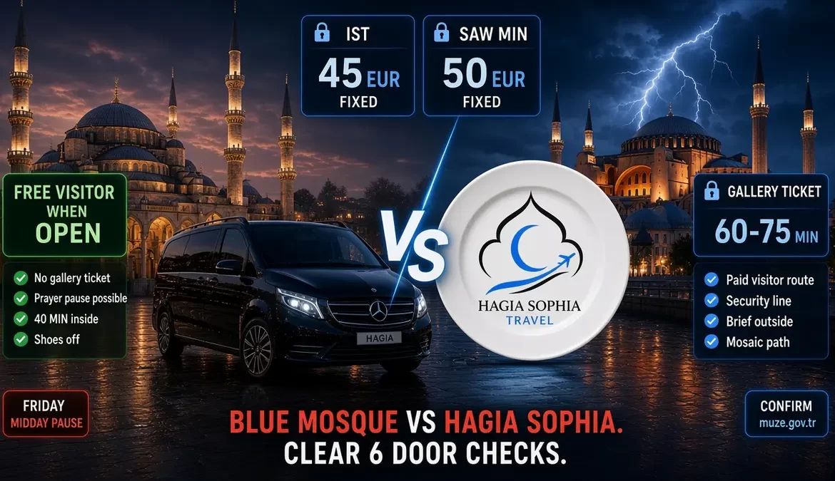 Blue Mosque vs Hagia Sophia Clear 6 Door Checks on Sultanahmet square