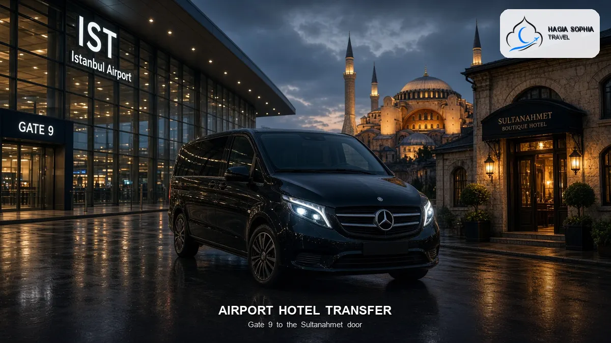Istanbul airport hotel transfer from Gate 9 to a Sultanahmet hotel door