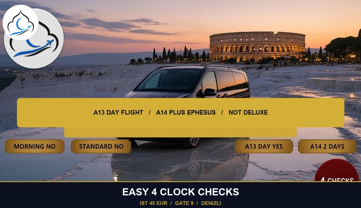 Pamukkale from Istanbul Easy 4 clock checks: not an Istanbul tour, A13 day flight or A14