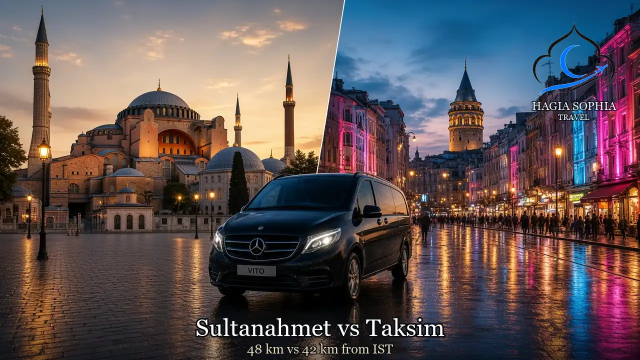 Sultanahmet vs Taksim split with a private Mercedes Vito between the Old City and Beyoglu