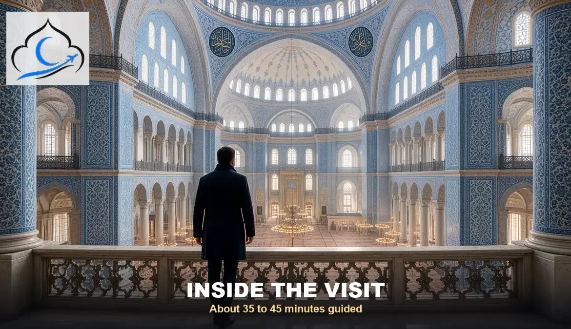 Blue Mosque Istanbul courtyard walk toward the cascading domes