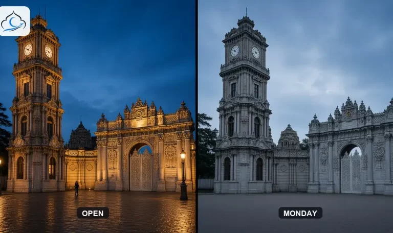 dolmabahce palace water gate along the Bosphorus at dusk