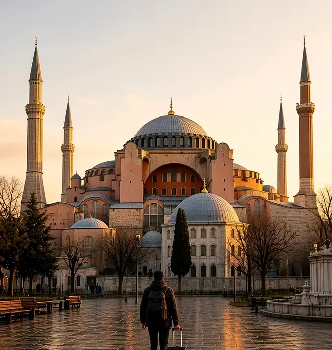 Istanbul 2 day itinerary arrival at dusk toward Hagia Sophia