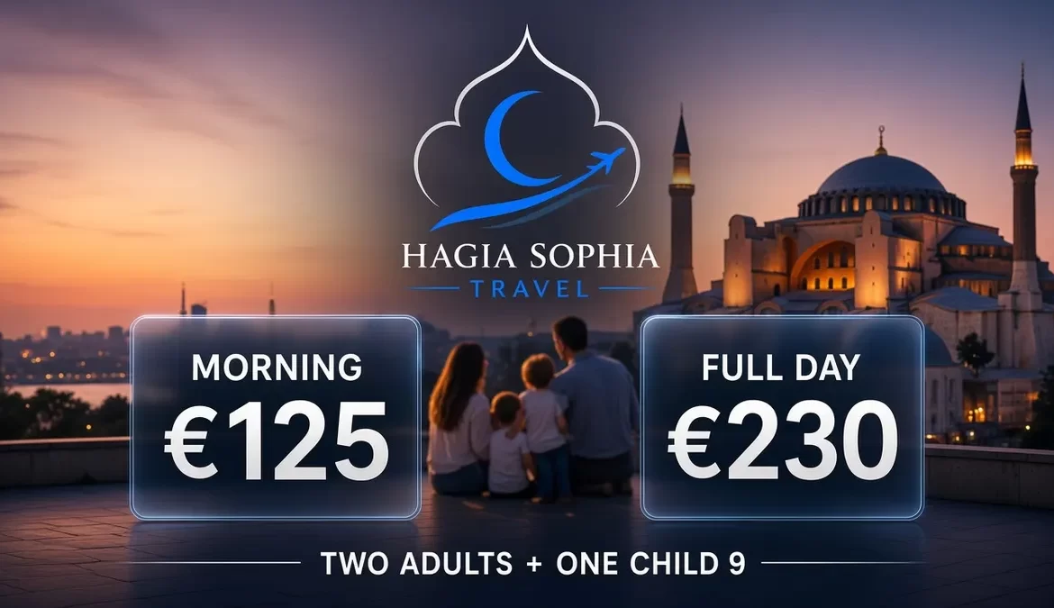 Family on a terrace above Hagia Sophia for an istanbul family tour