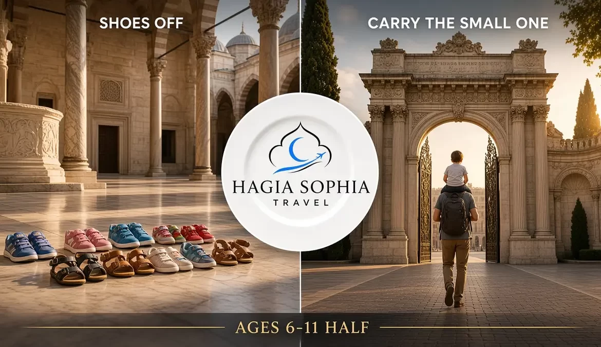 Family on a terrace above Hagia Sophia for an istanbul family tour