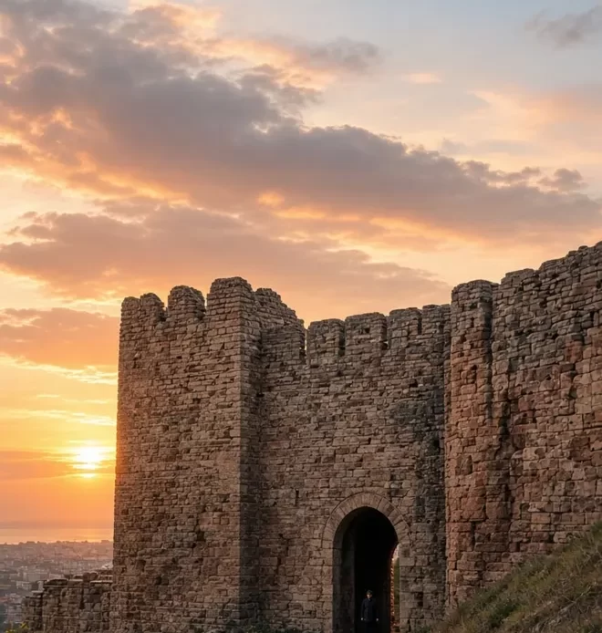 Istanbul old city at the land walls gate at dusk