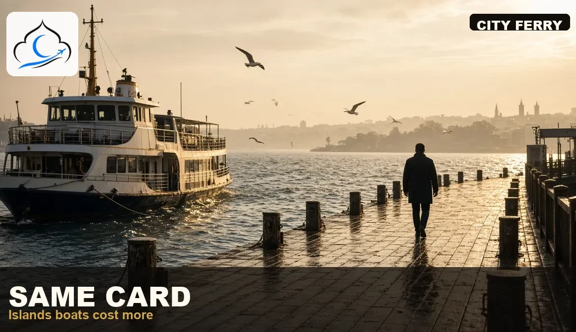 Istanbulkart at a wet Istanbul tram stop, blank card in hand