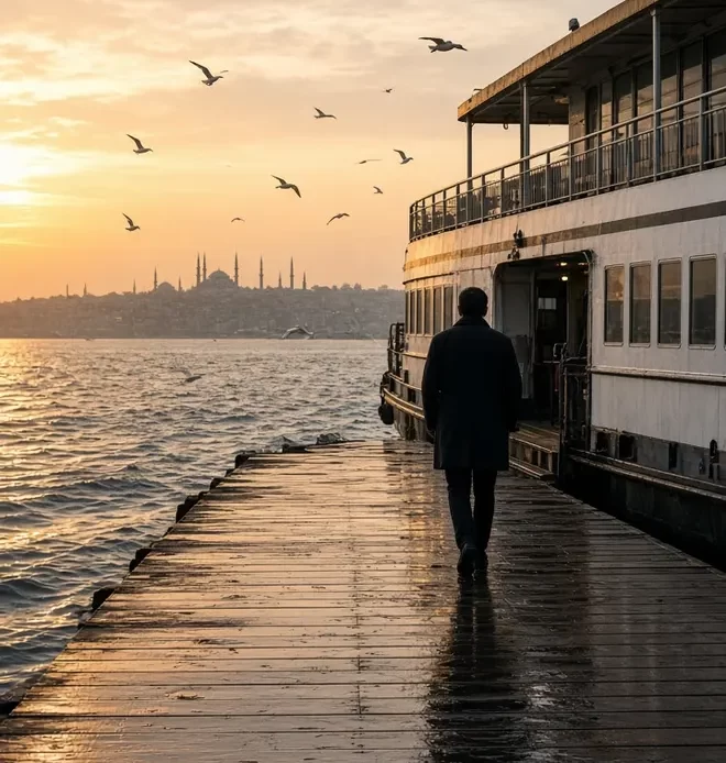 Istanbulkart at a wet Istanbul tram stop, blank card in hand