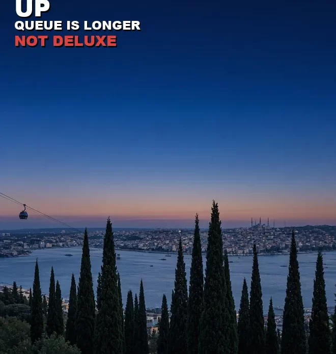Pierre Loti wet terrace at blue hour above the Golden Horn