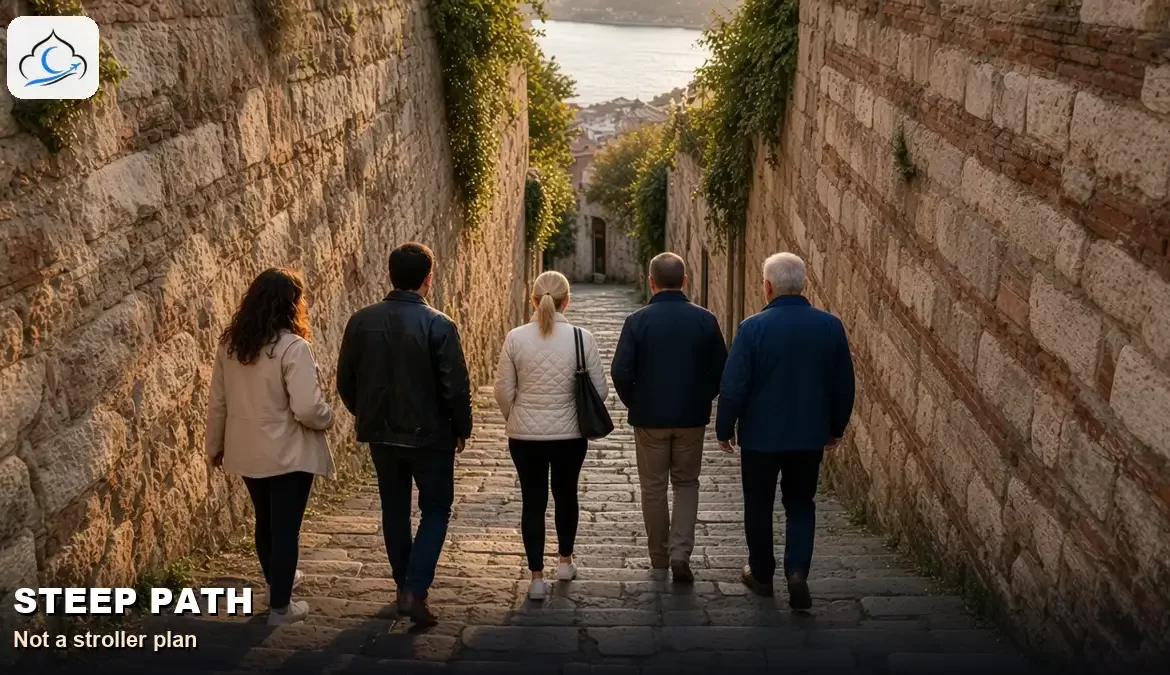 Rumeli Fortress walls at blue hour along the Bosphorus