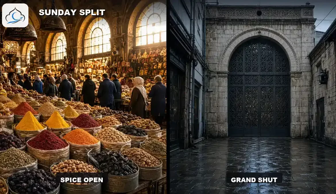 spice bazaar istanbul beside the New Mosque at dusk
